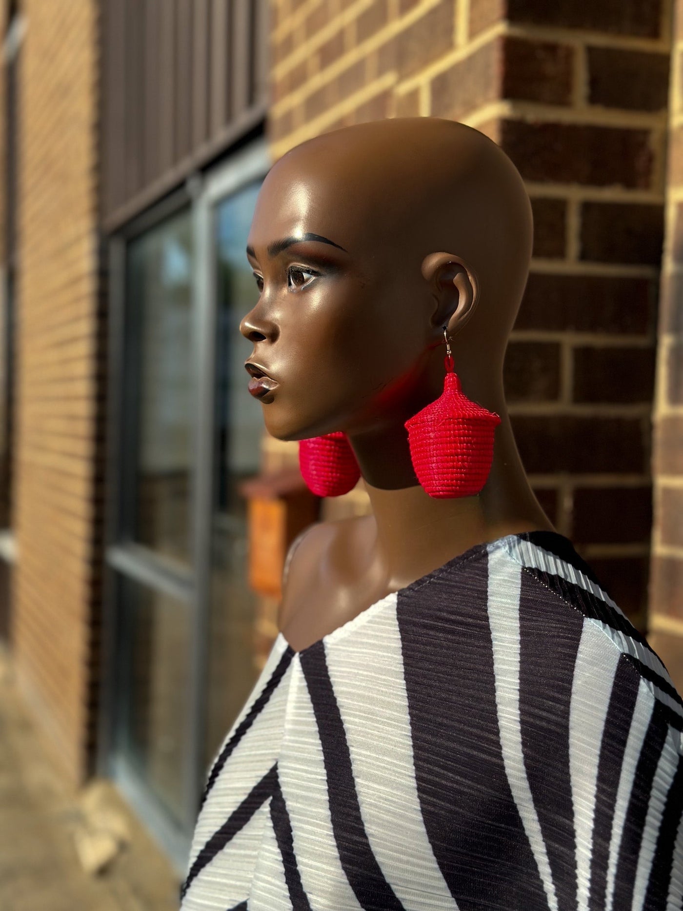 Red Bambaro Basket Earrings