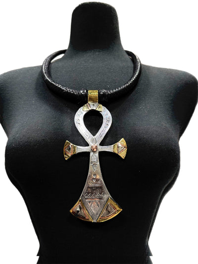 Supersize Unisex Ankh Pendant on leather Necklace