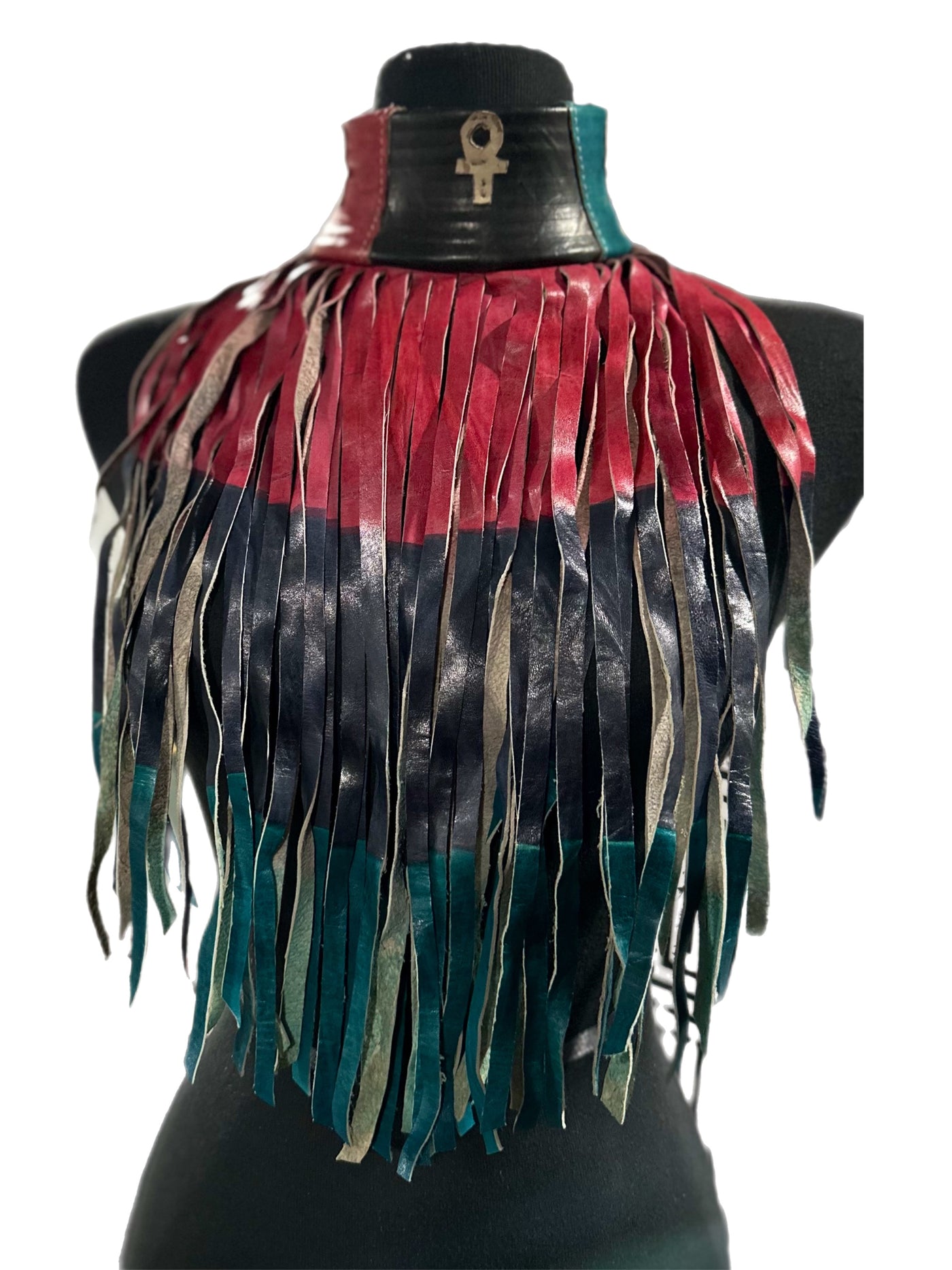 Mali Fringe Tie-and-Dye Genuine Leather Choker / Necklace