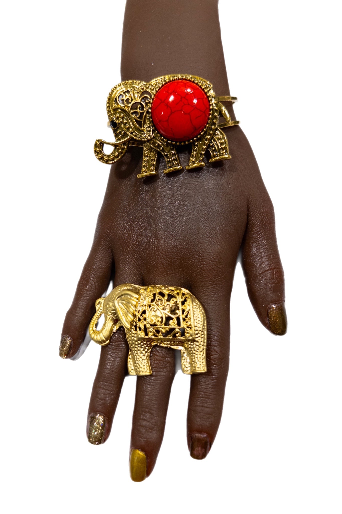 Elephant Gold Plated on Brass Statement Adjustable Ring