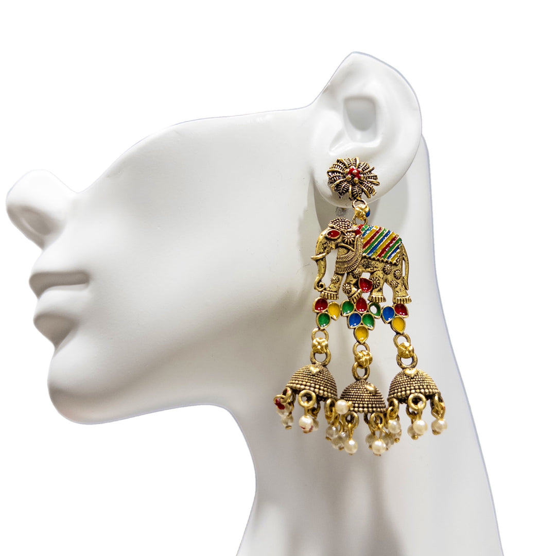 Mosaic Elephant Jhumka Earrings