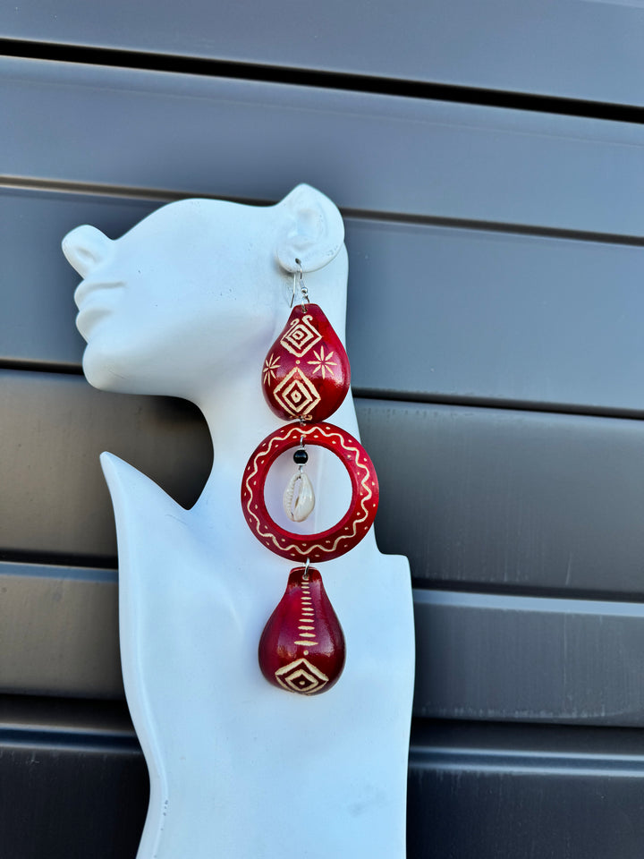 Red Calabash Tribal Expressions Earrings