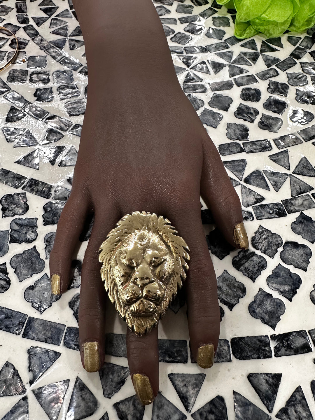 Oversized Lion head brass adjustable ring
