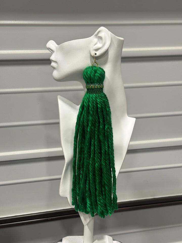 Green Bay Yarn Tassel Earrings