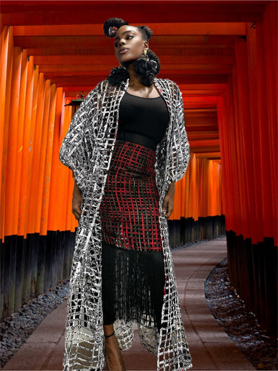 Oversized Puff Sleeves Ankara laced Kimono/ Duster