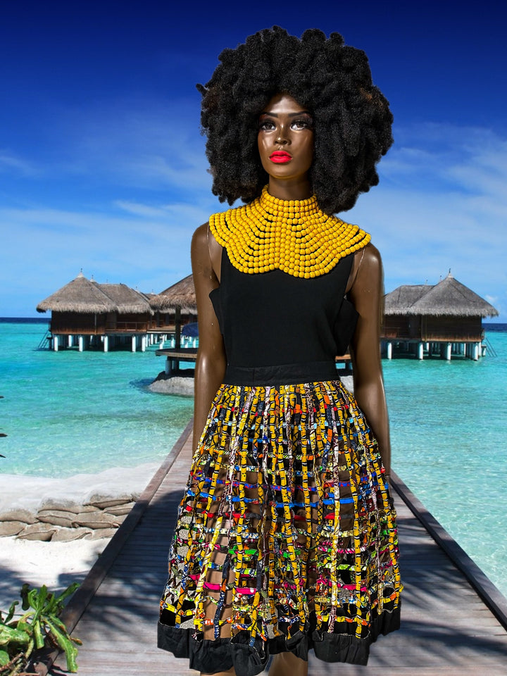 Multi Ankara Laced Midi Skirt