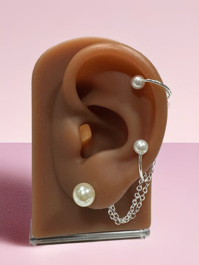 Pearl Double Chain Earring Clip Long The Empress Tassel Ear Cuff Clip