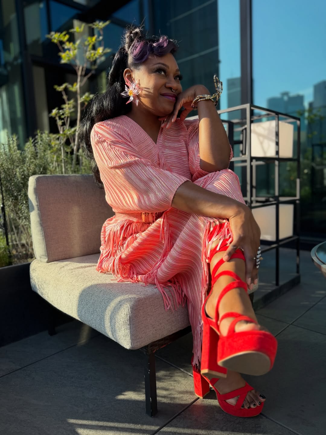 Oversized Resin Petal Flower Statement Earrings