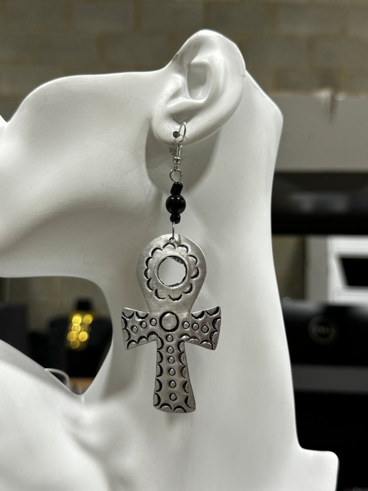 Silver Ankh Brass Dangling Earrings