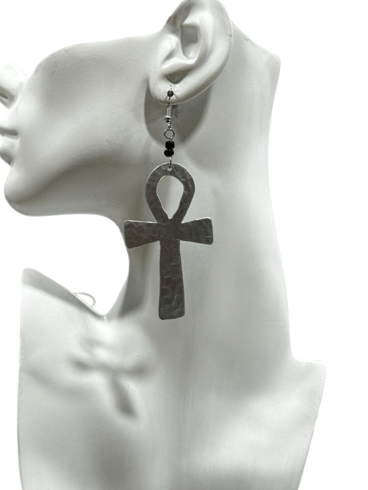 Silver Ankh Brass Dangling Earrings