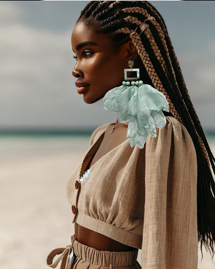 Seafoam Nonso Square top flower petal earrings