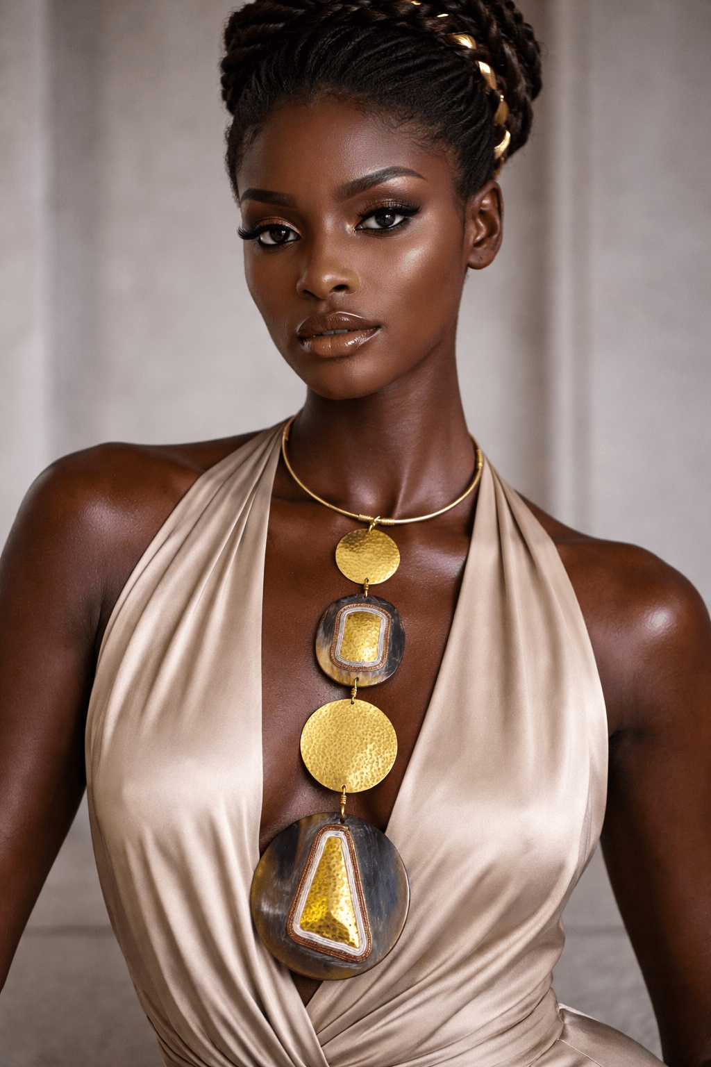 Abeni Hammered Brass & Horn Statement Necklace - Trufacebygrace