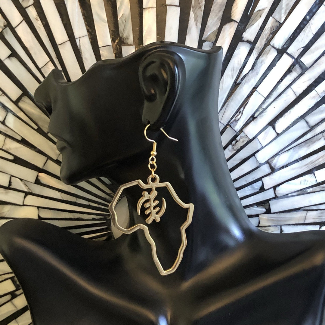 Adinkra Symbols Africa Map Dangling Earrings - Trufacebygrace