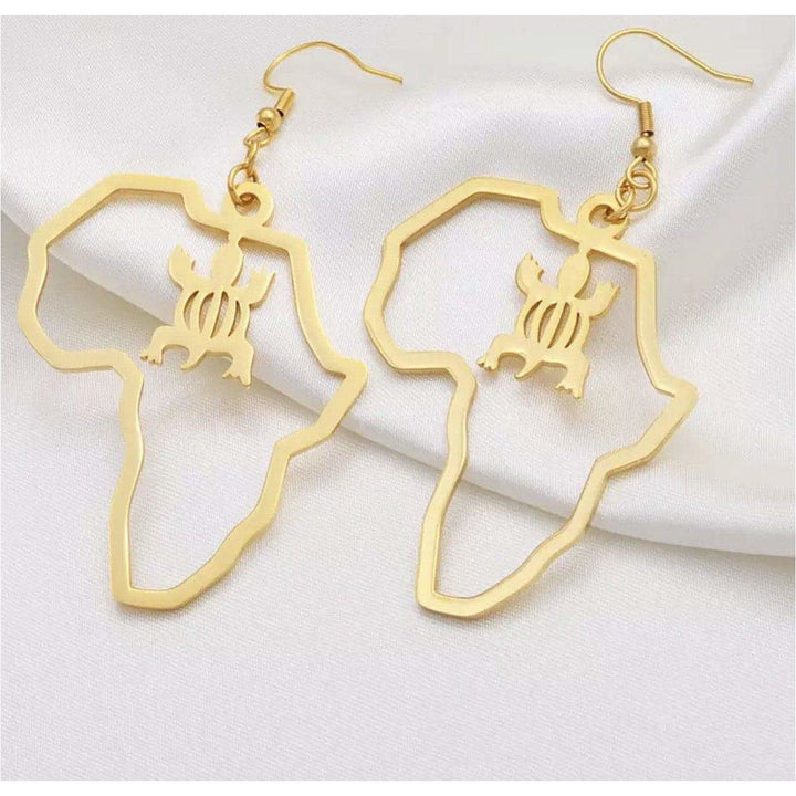 Adinkra Symbols Africa Map Dangling Earrings - Trufacebygrace