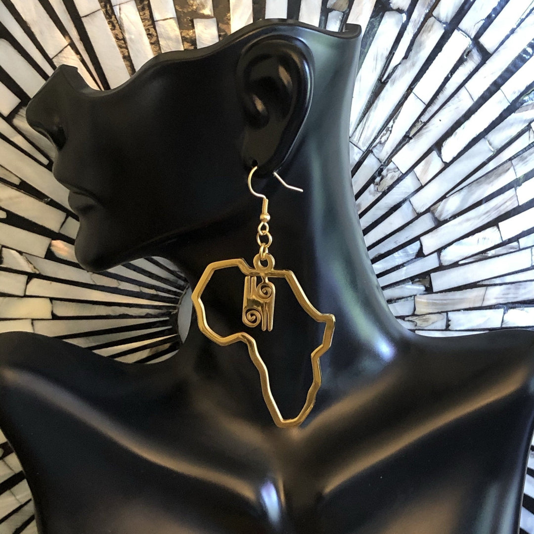 Adinkra Symbols Africa Map Dangling Earrings - Trufacebygrace