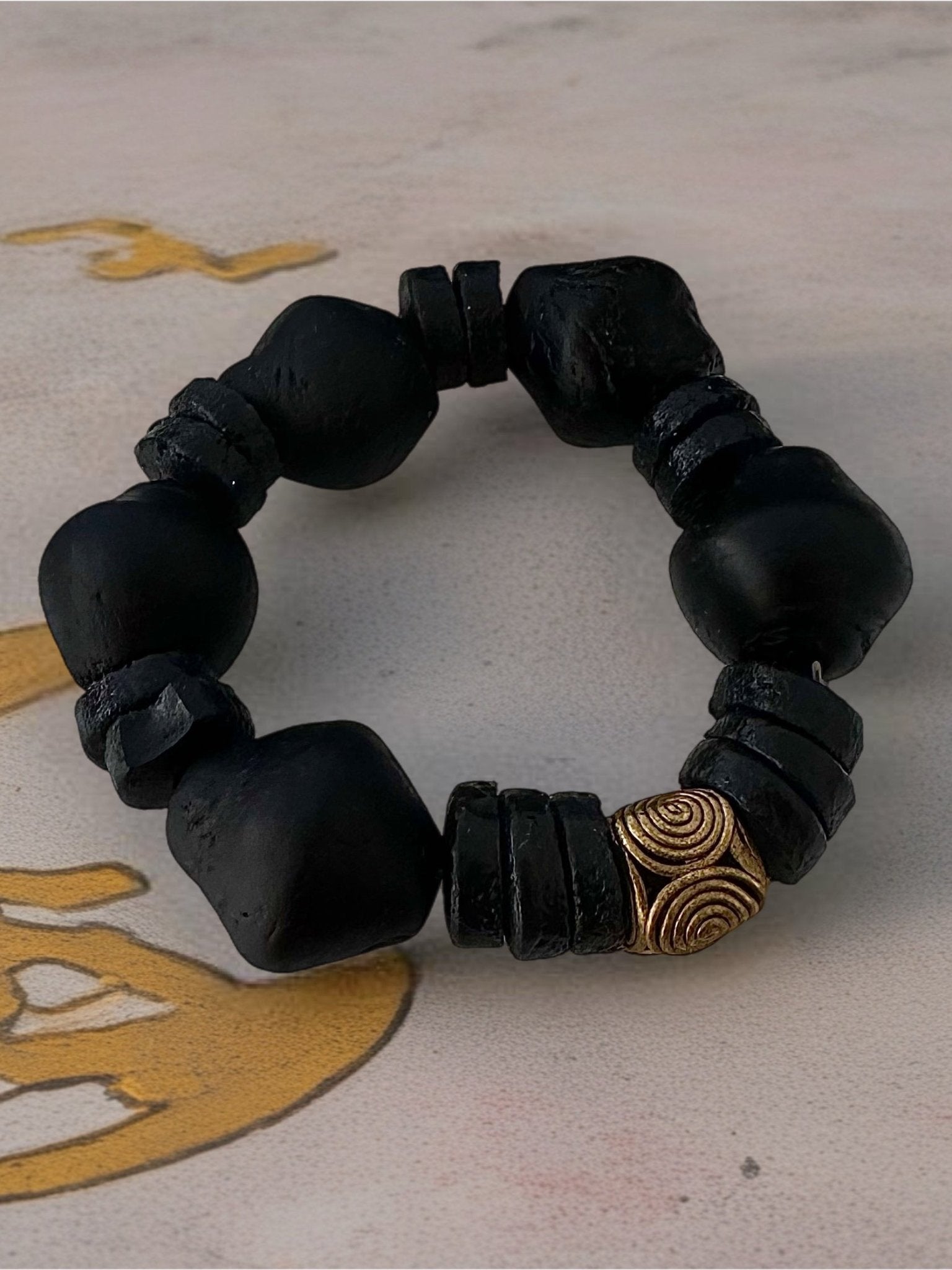 Aduboahene Brass and Ghana glass beads elastic bracelet - Unisex - Trufacebygrace