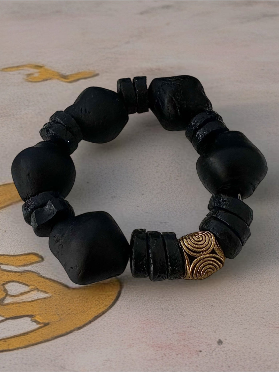 Aduboahene Brass and Ghana glass beads elastic bracelet - Unisex - Trufacebygrace