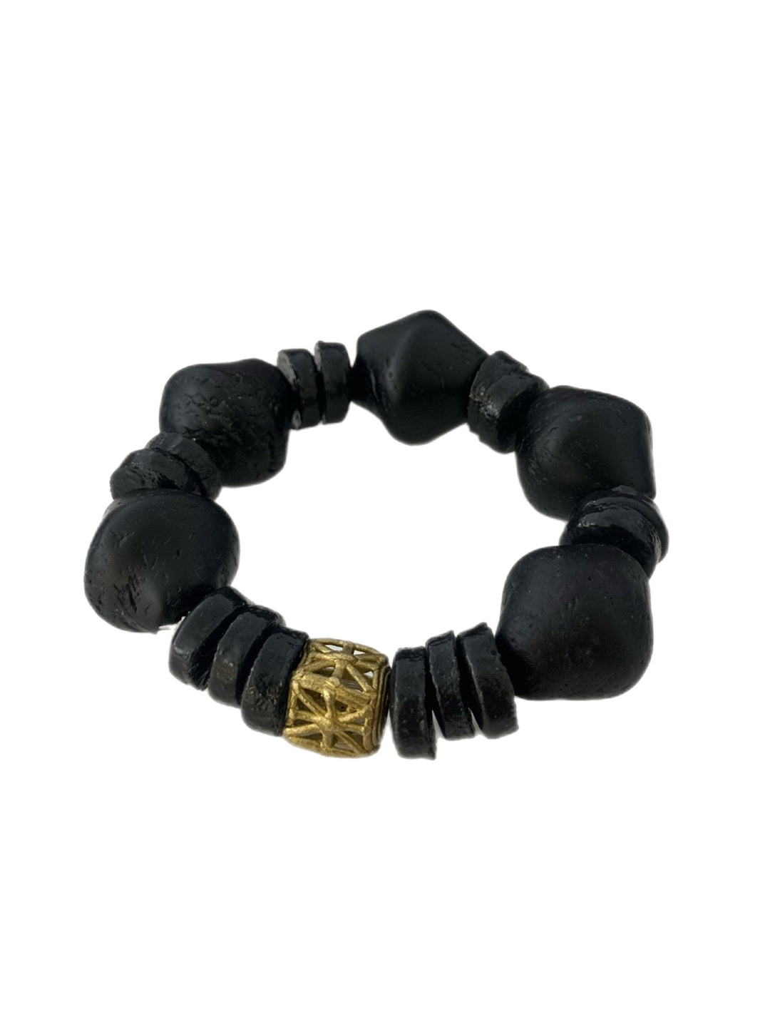Aduboahene Brass and Ghana glass beads elastic bracelet - Unisex - Trufacebygrace