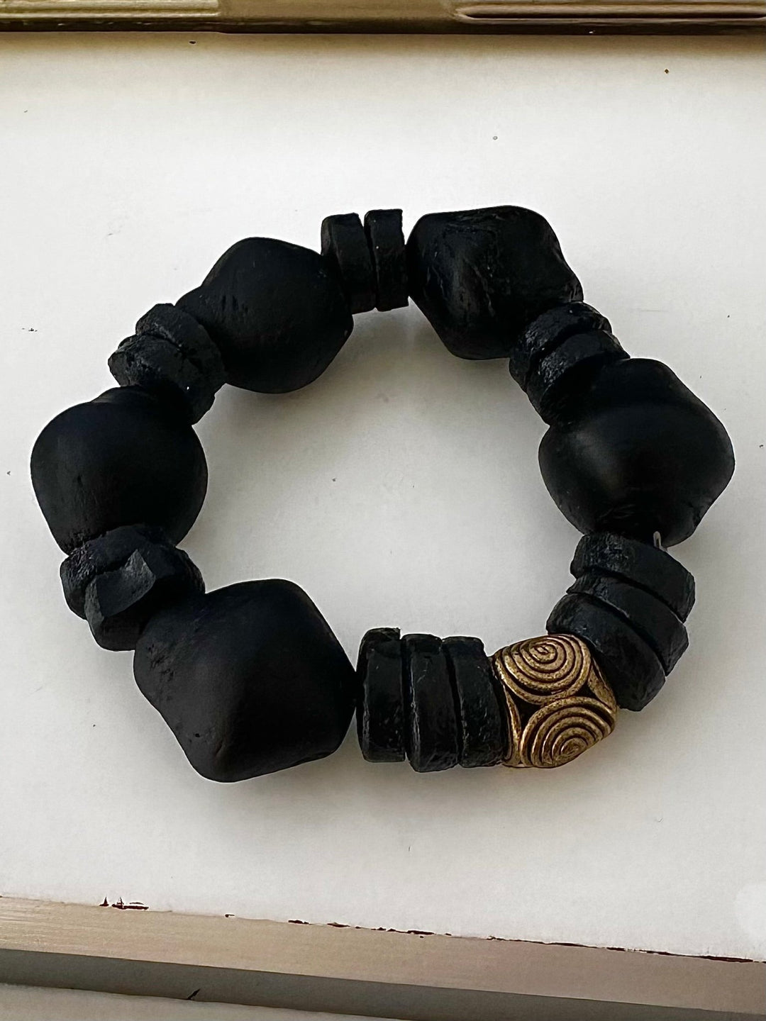 Aduboahene Brass and Ghana glass beads elastic bracelet - Unisex - Trufacebygrace