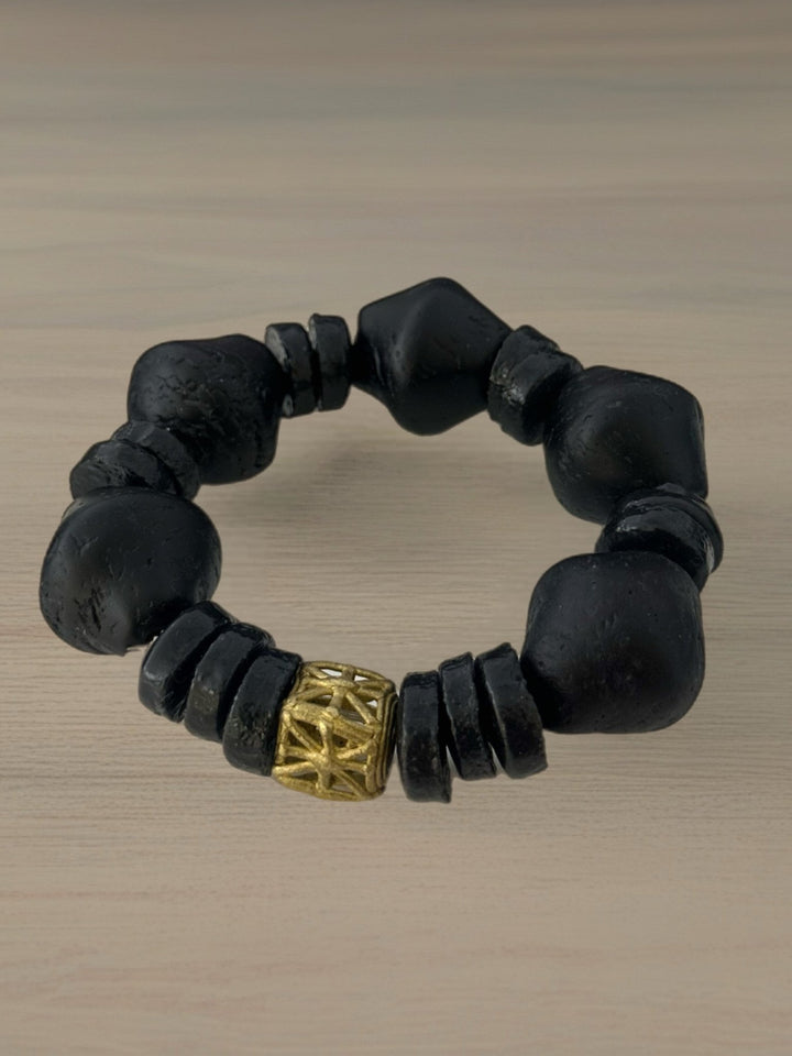 Aduboahene Brass and Ghana glass beads elastic bracelet - Unisex - Trufacebygrace