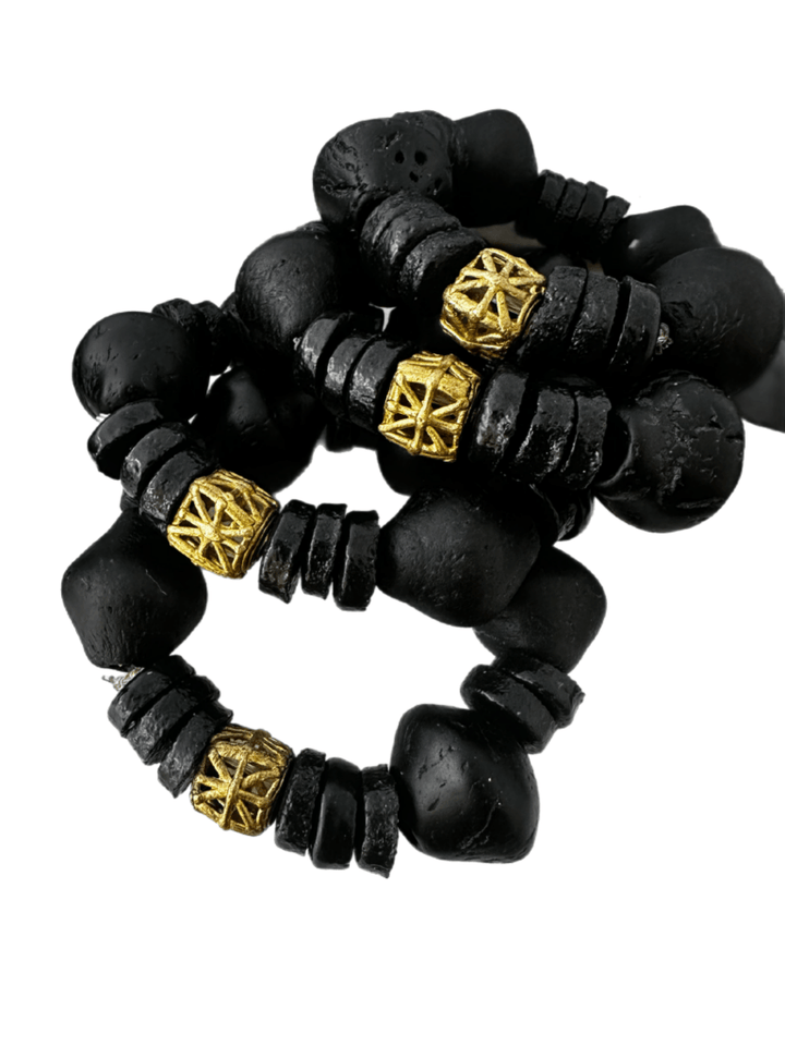 Aduboahene Brass and Ghana glass beads elastic bracelet - Unisex - Trufacebygrace