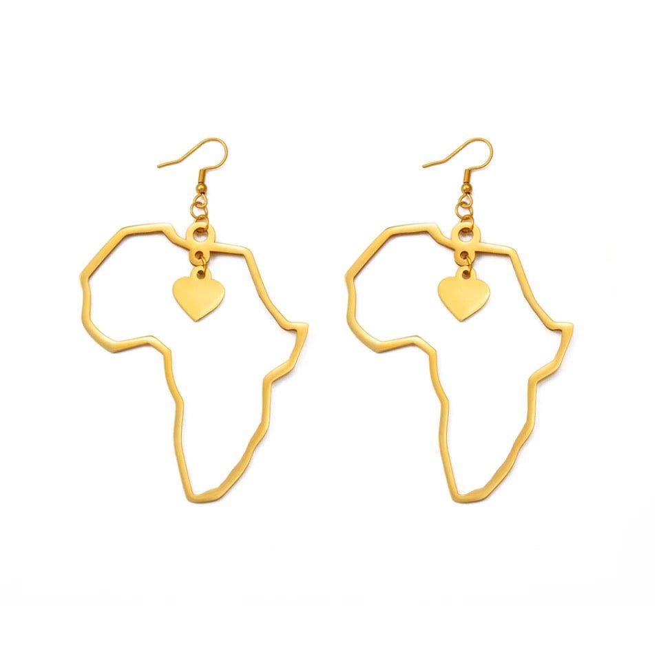 Africa Map Dangling Earrings with love Pendant - Trufacebygrace