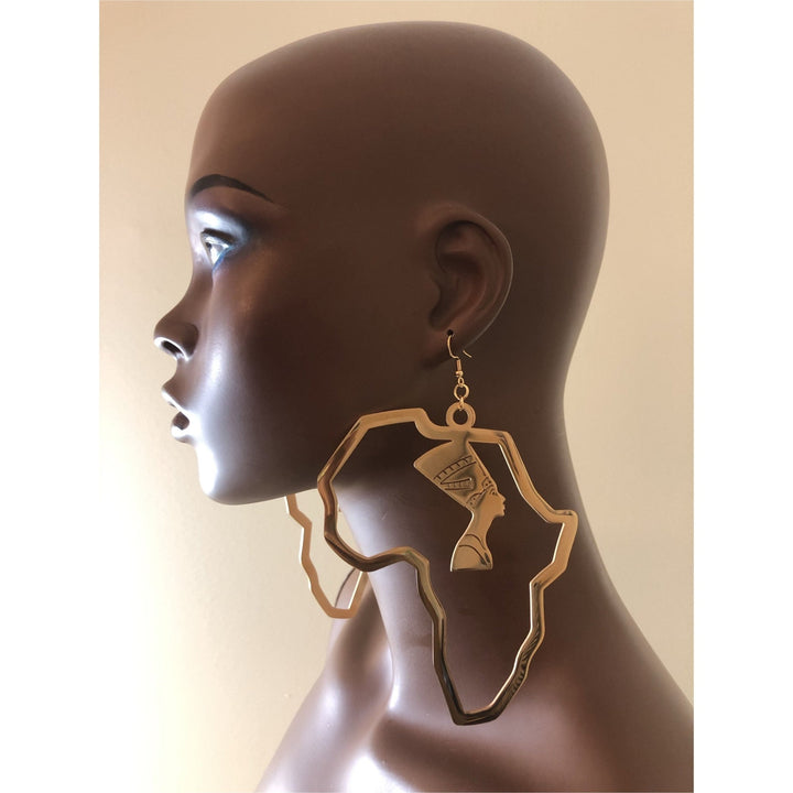 Africa Map Dangling Earrings with Nefertiti Head pendant - Trufacebygrace