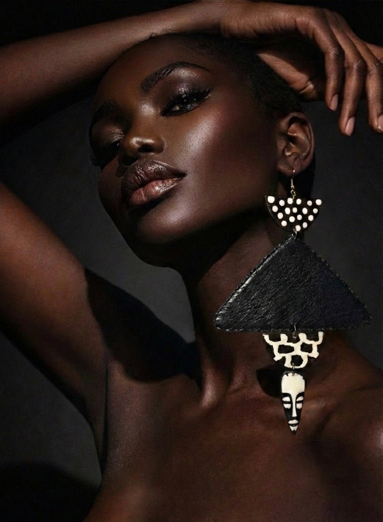 African in my veins horn, leather/wood Earring - Trufacebygrace