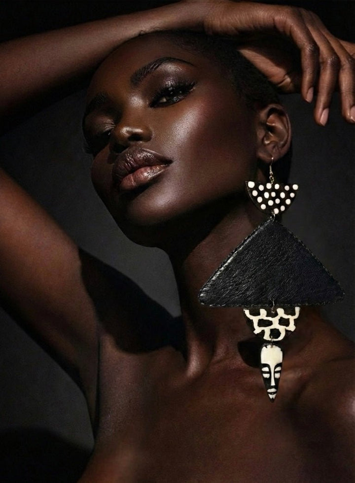 African in my veins horn, leather/wood Earring - Trufacebygrace