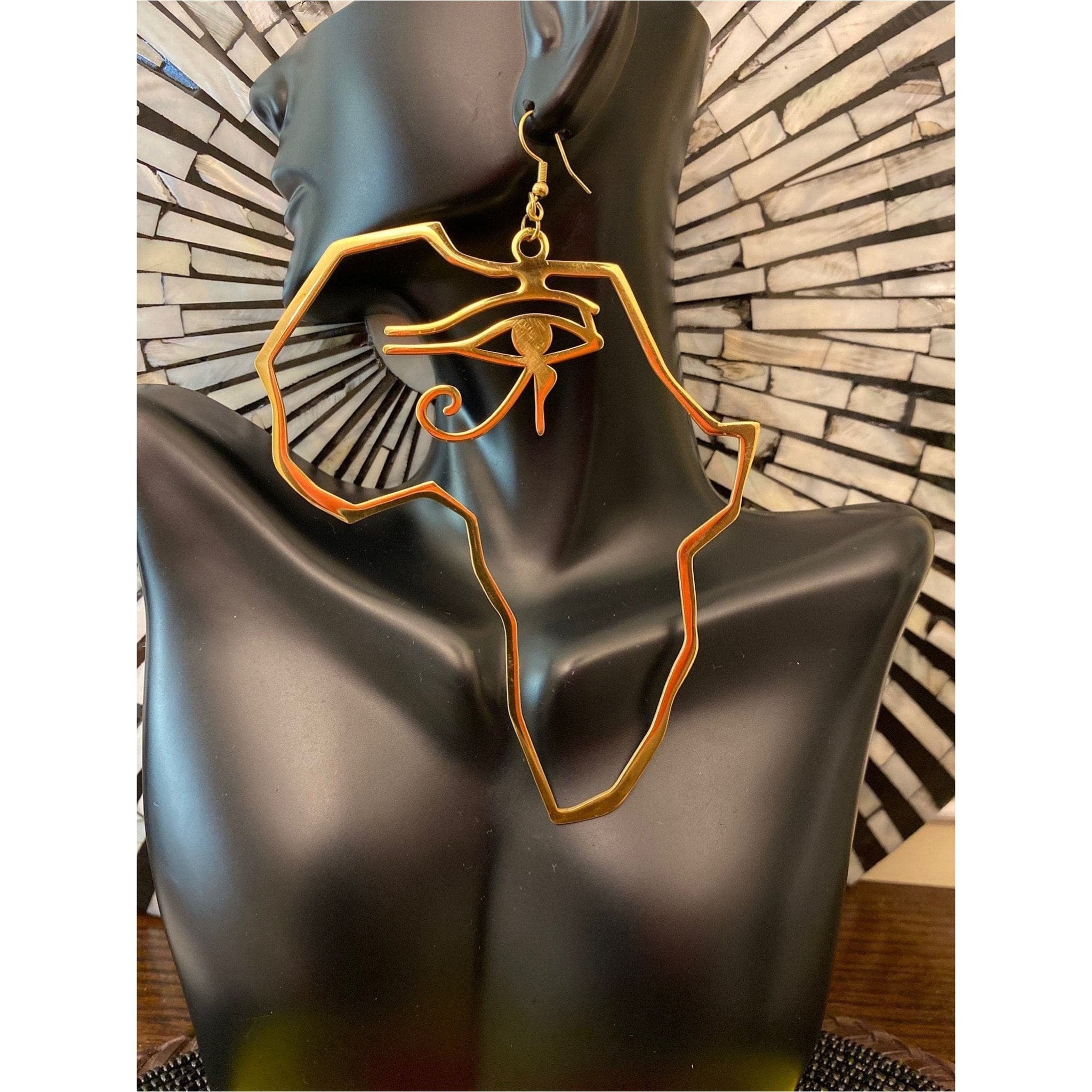 African Map with Eye of Horus Symbol Earrings - Trufacebygrace