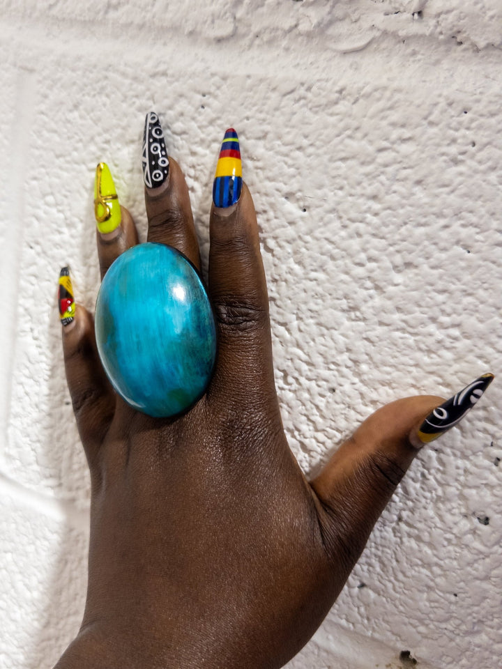 Afro Color Pop Horn Ring - Azure Series - Trufacebygrace