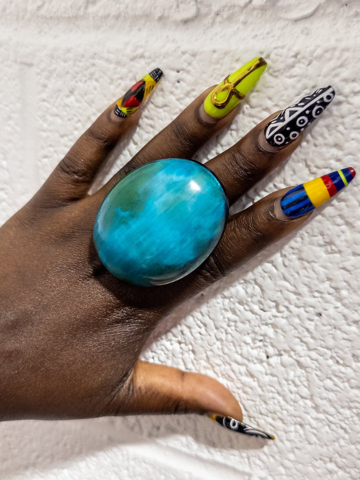 Afro Color Pop Horn Ring - Azure Series - Trufacebygrace