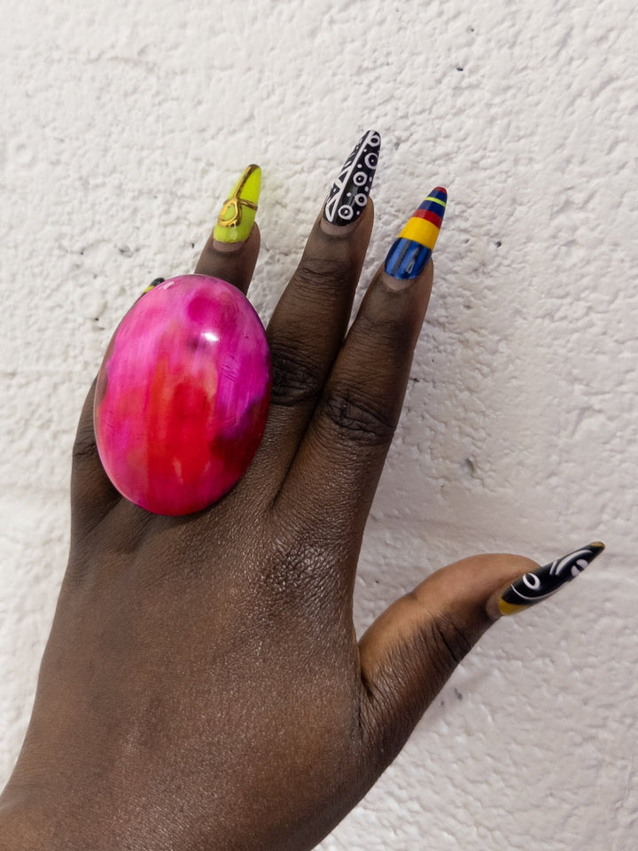 Afro Color Pop Horn Ring - Cerise Series - Trufacebygrace