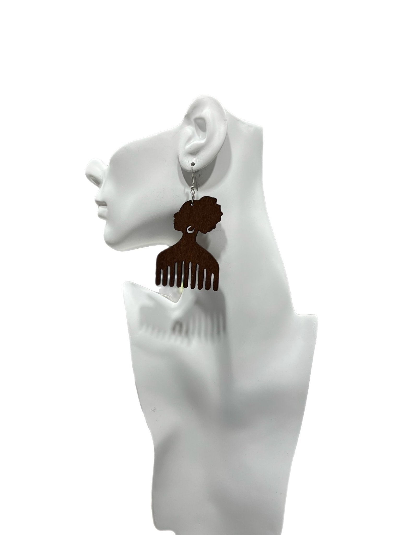 Afro comb and adinkra symbols Wooden Earrings - Trufacebygrace