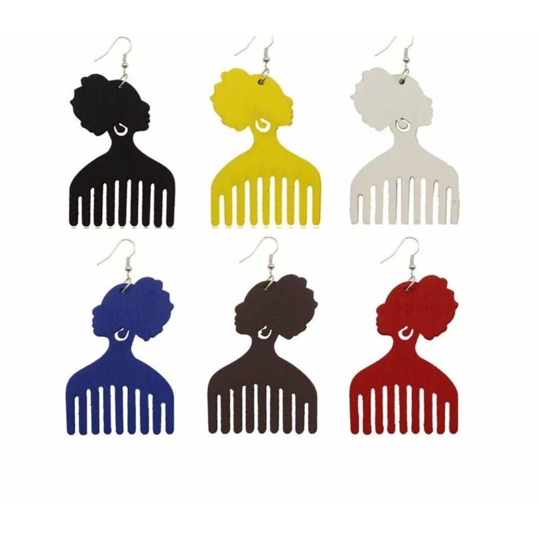 Afro comb and adinkra symbols Wooden Earrings - Trufacebygrace