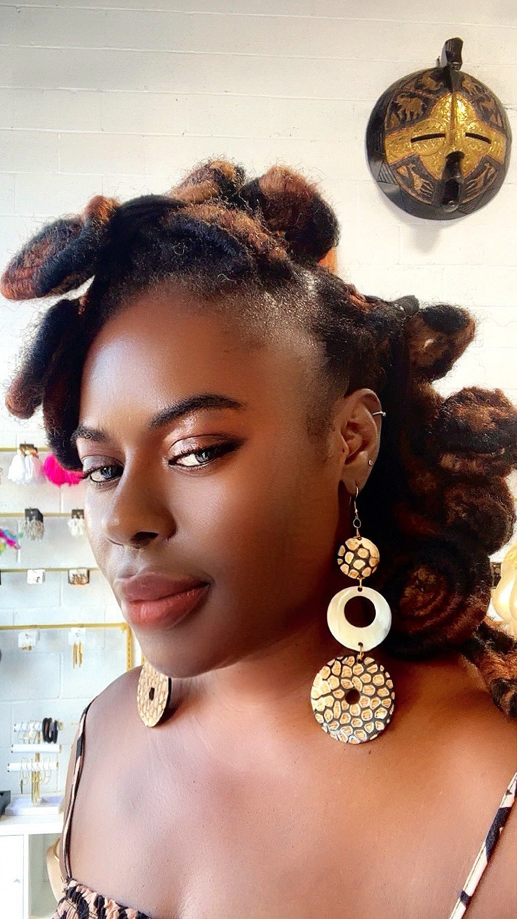 Afro Safari 3 Tier Tortoise Drop Earrings - Trufacebygrace