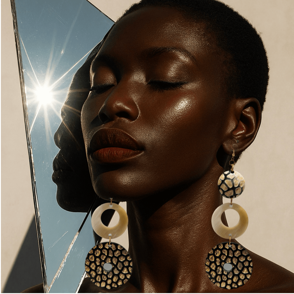 Afro Safari 3 Tier Tortoise Drop Earrings - Trufacebygrace