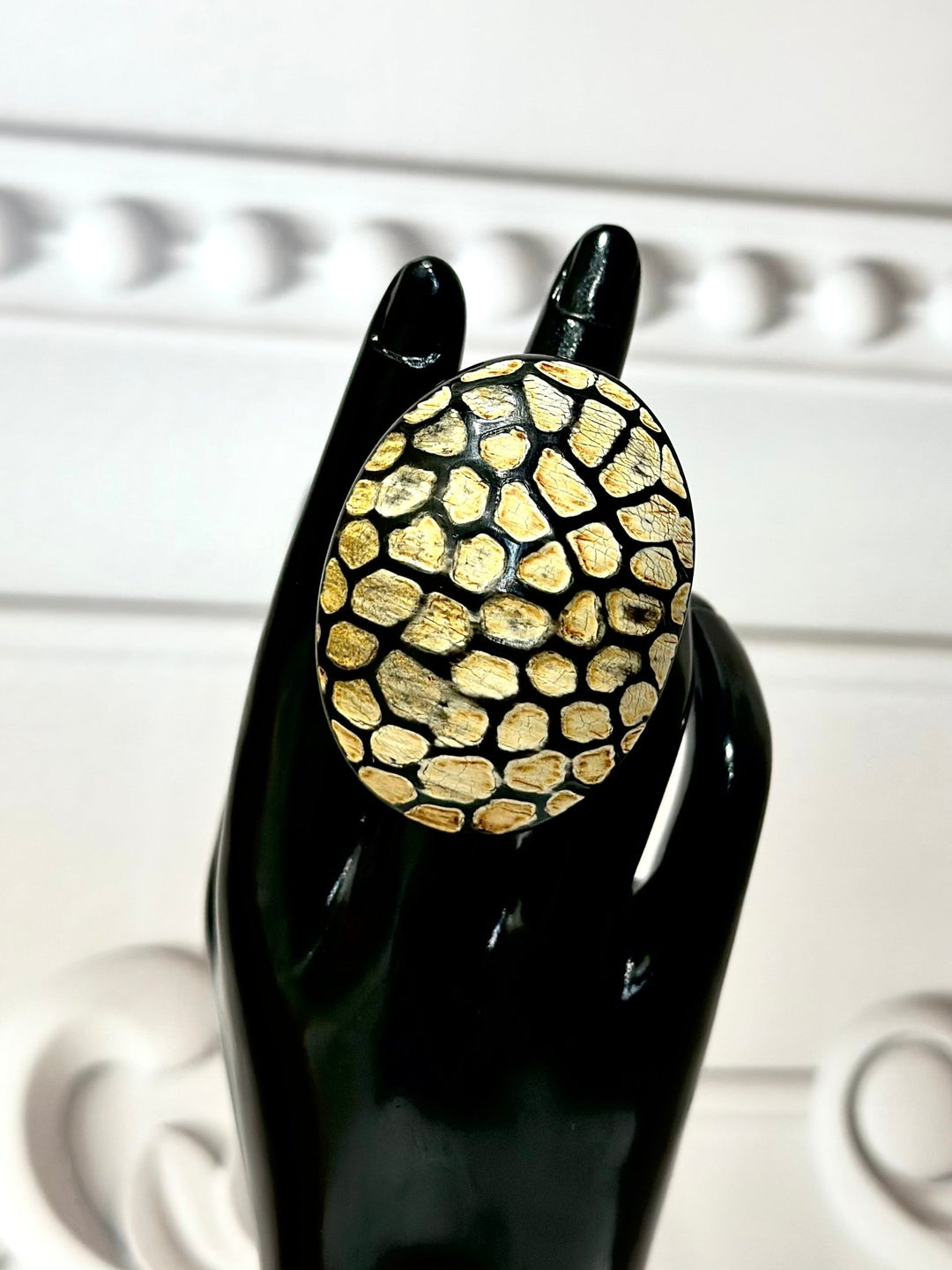 Afro Safari Horn Ring Oval - Tortoise Mosaic Ring - Trufacebygrace