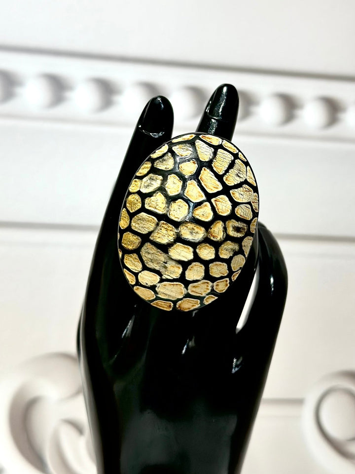 Afro Safari Horn Ring Oval - Tortoise Mosaic Ring - Trufacebygrace