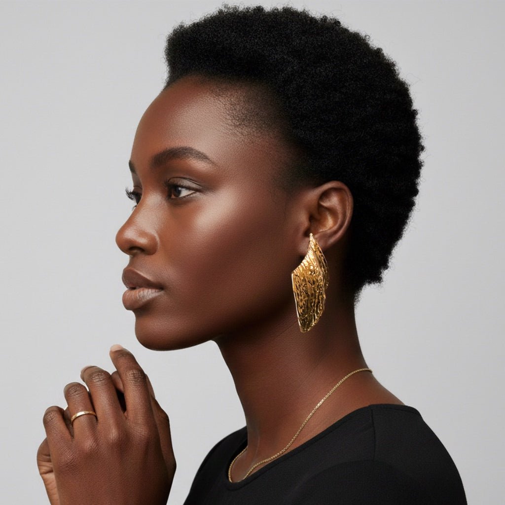 Amani Textured Leaf Earrings - Trufacebygrace