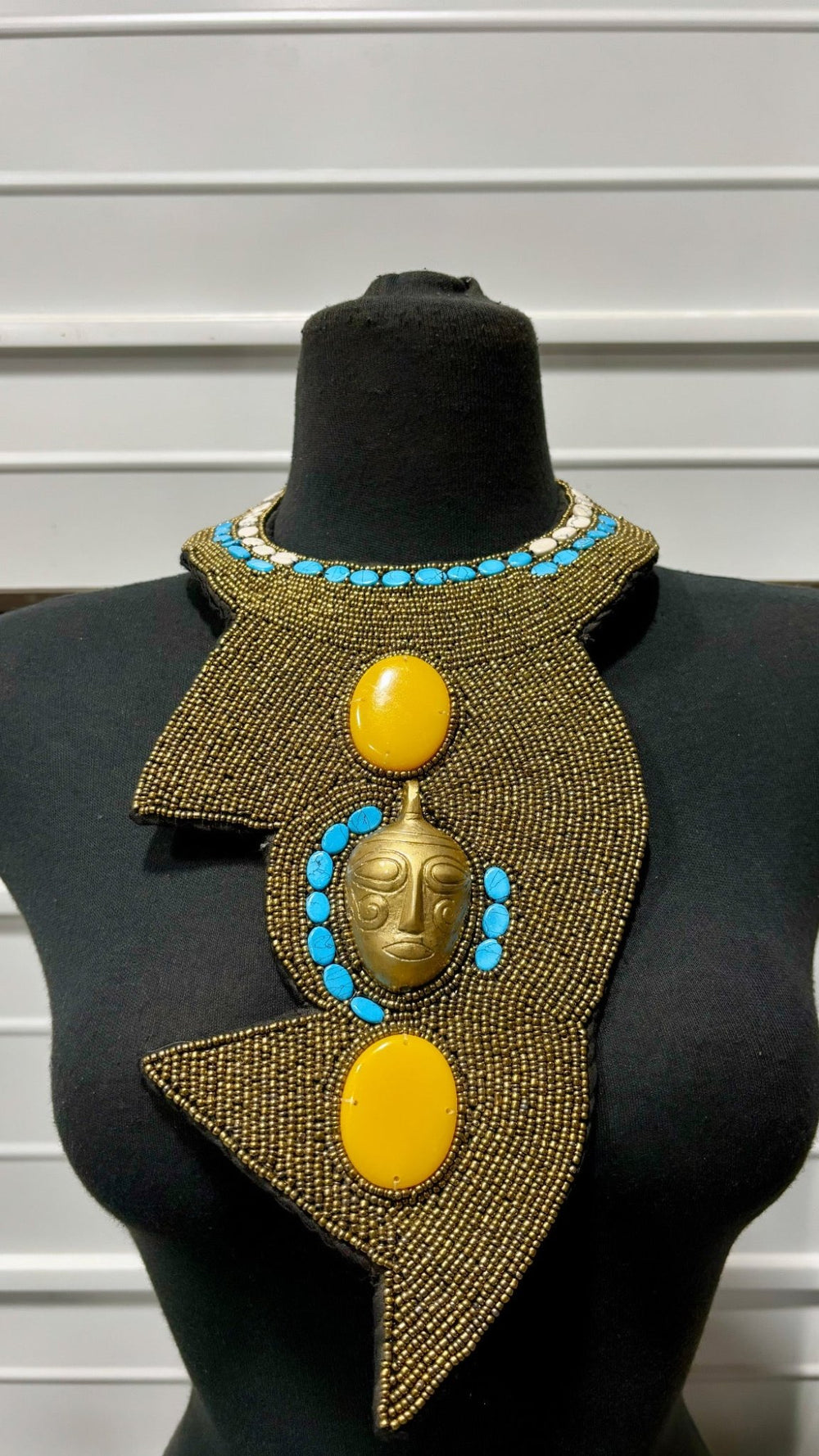 Ancient Aura Mask and beads Statement Necklace Beaded Collar Neckpiece - Trufacebygrace