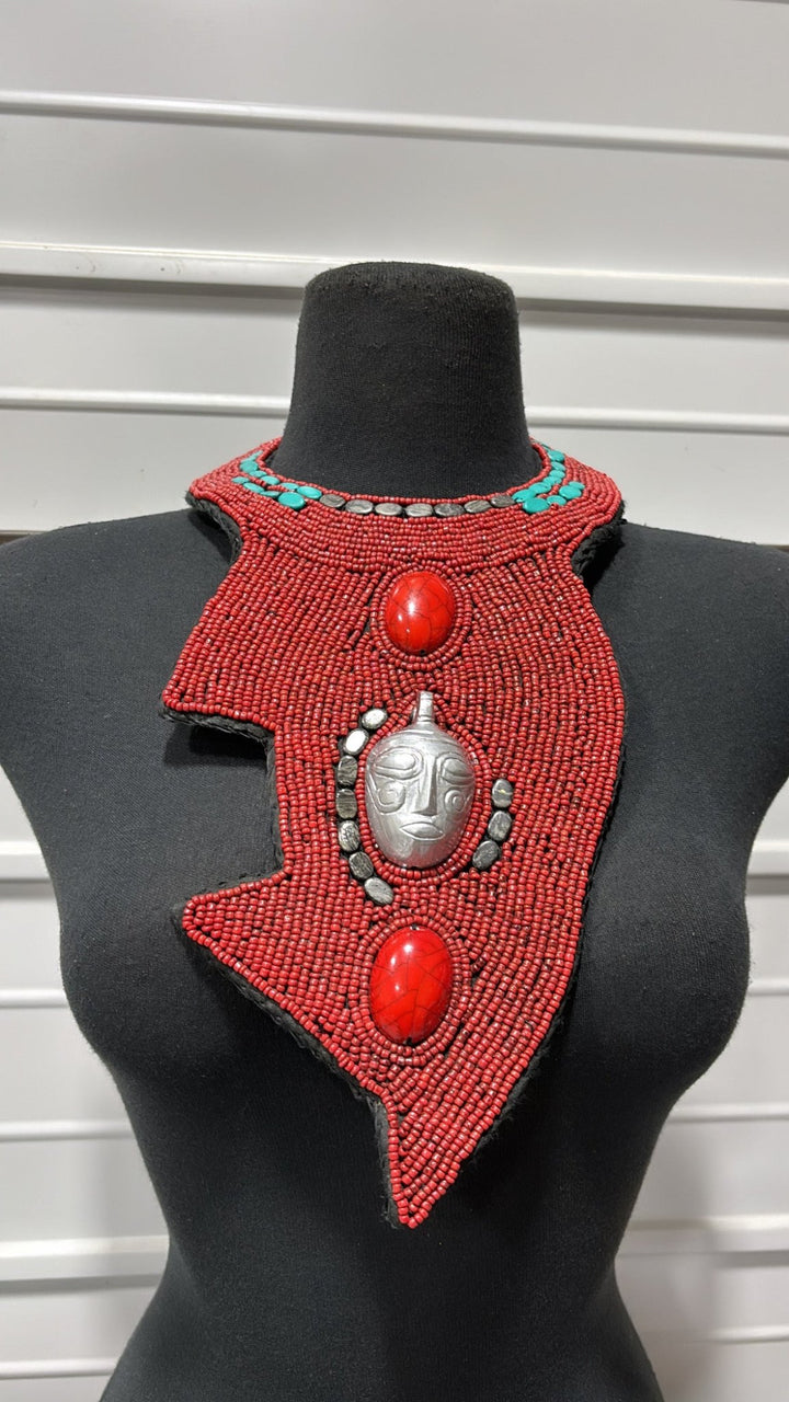 Ancient Aura Mask and beads Statement Necklace Beaded Collar Neckpiece - Trufacebygrace