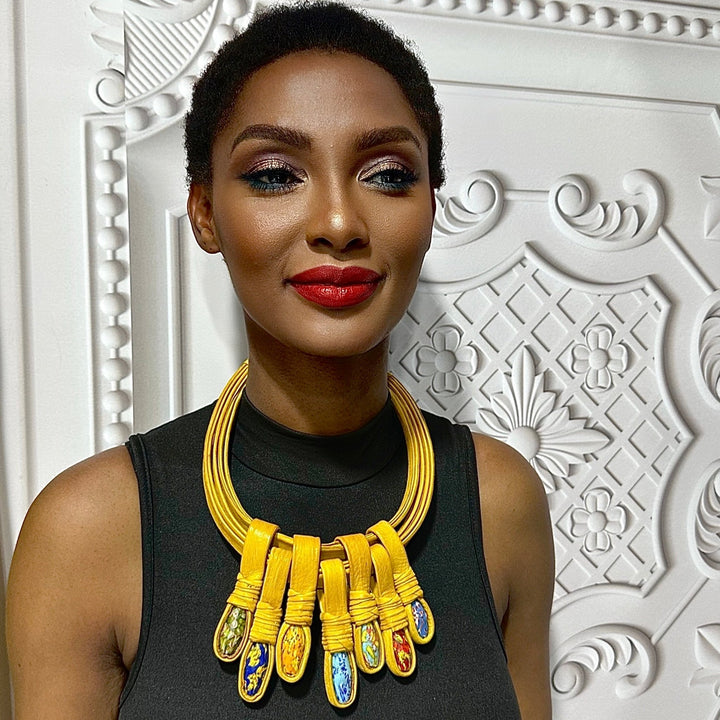 Anyaa Genuine Leather and Glass Beads Necklace - Trufacebygrace