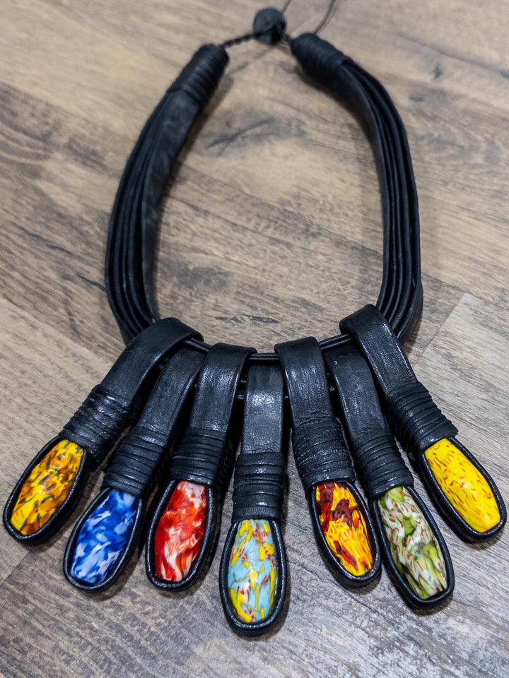 Anyaa Genuine Leather and Glass Beads Necklace - Trufacebygrace