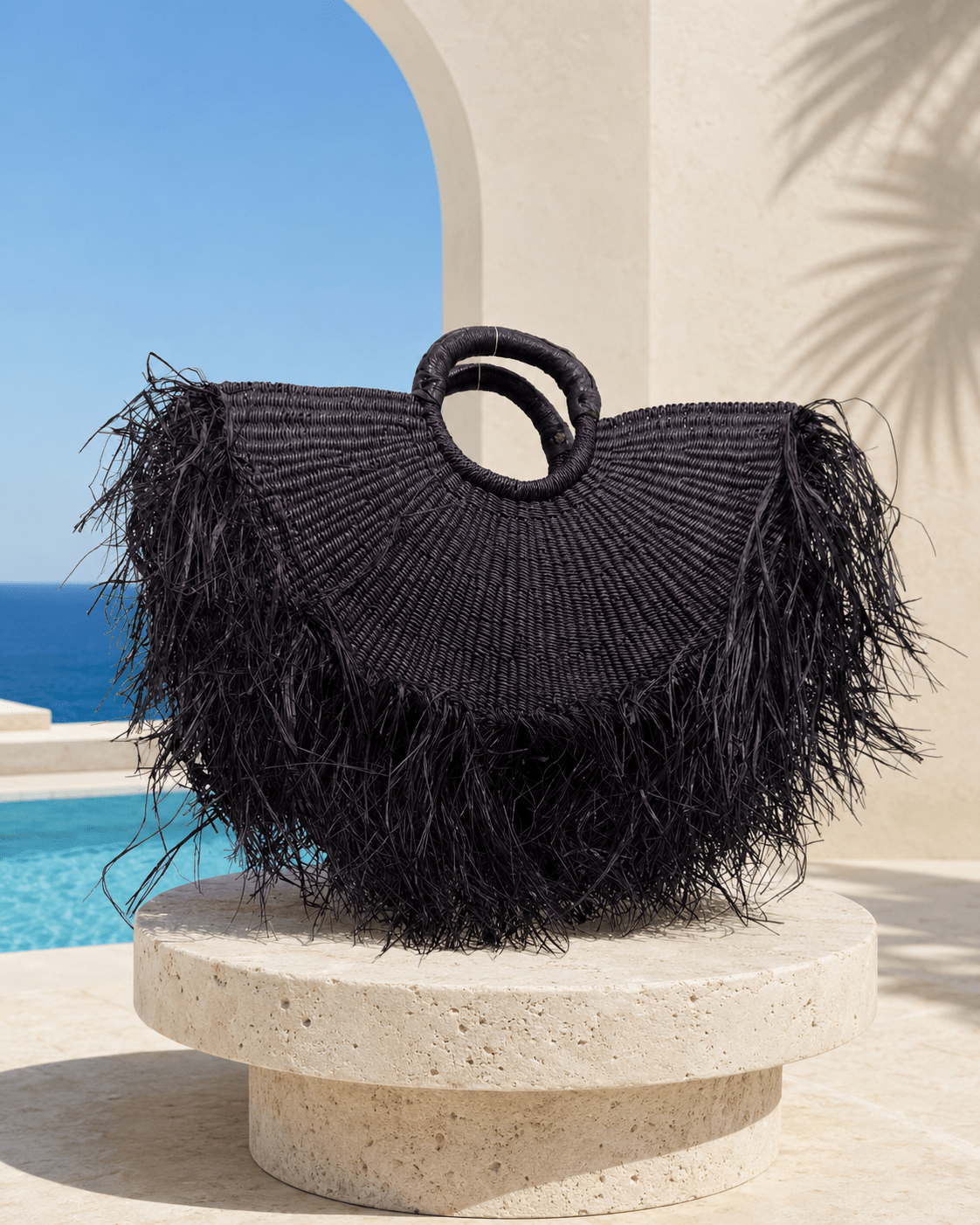 : Aubergine Short Fringe Raffia Bag - Trufacebygrace