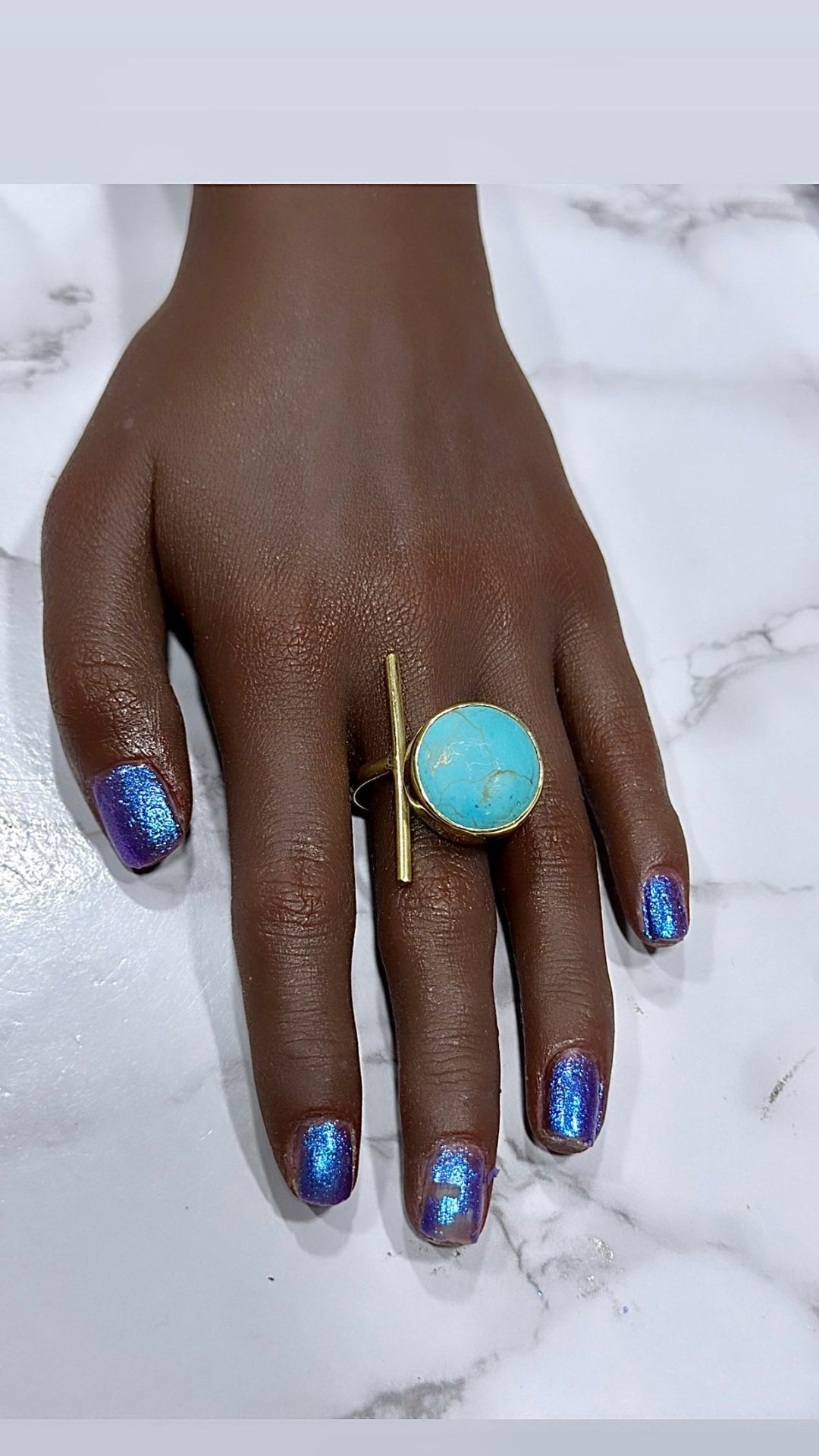 Azure Essence Brass Adjustable Ring - Trufacebygrace