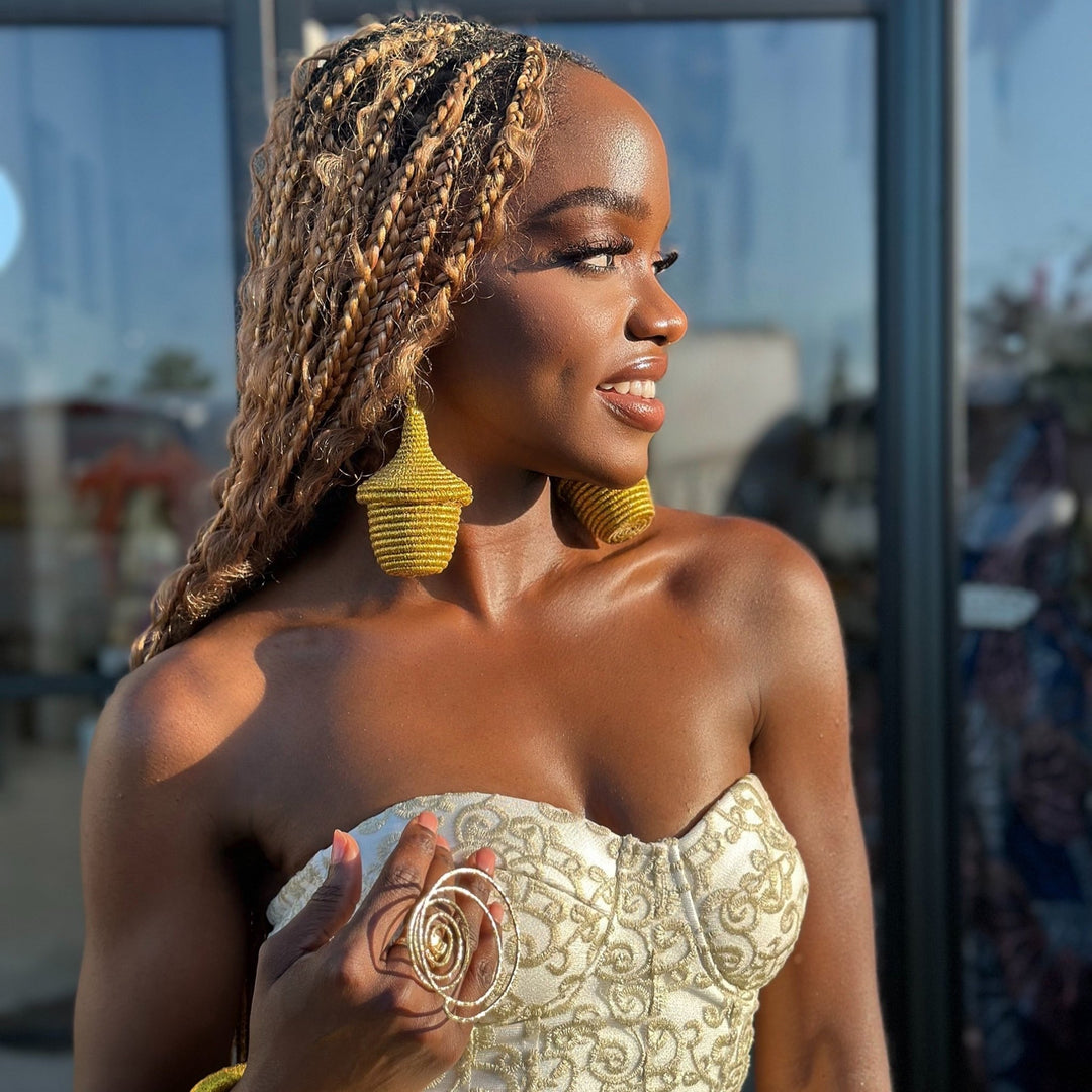 Bambaro Agaseke Basket Earrings – Royal Metallic Edition - Trufacebygrace