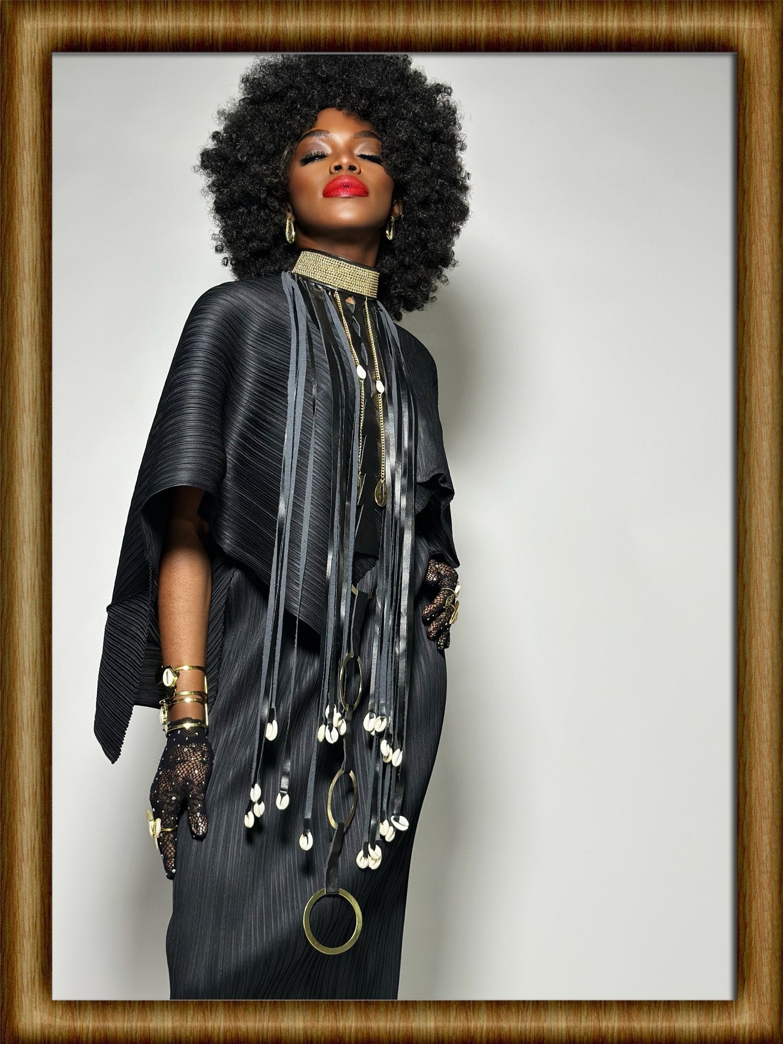 Beaded Collar, cowry and faux leather fringe necklace - Trufacebygrace