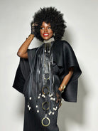 Beaded Collar, cowry and faux leather fringe necklace - Trufacebygrace