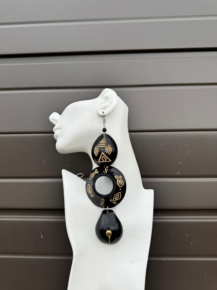 Black Calabash Tribal Expressions Earrings - Trufacebygrace